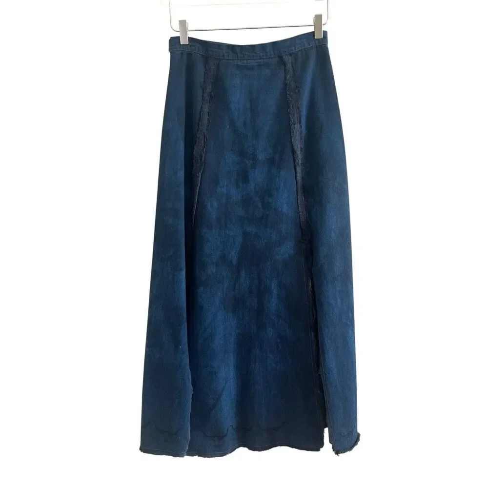 Heyne Bogut Denim Maxi Skirt 1 S Hand Printed Cow Bull Western Rodeo Festival